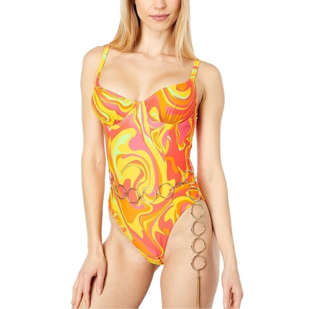 NWT WeWoreWhat Orange and Yellow Swirl One Piece